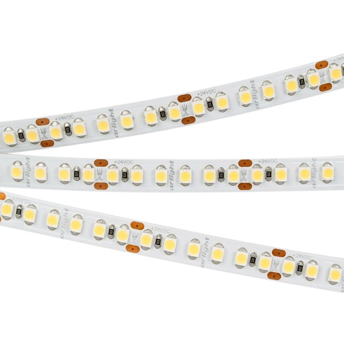 Лента светодиодная RT-A180-8mm 24V Warm3500 (14.4 W/m, IP20, 3528, 5m) (Arlight, Открытый)
