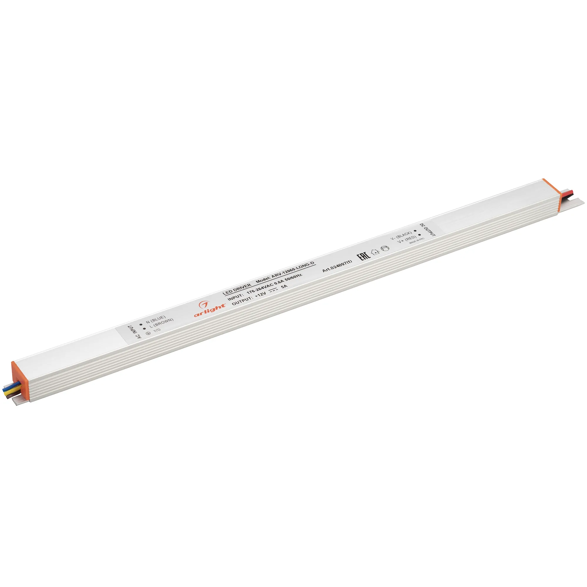 Блок питания ARV-12060-LONG-D (12V, 5A, 60W) (Arlight, IP20 Металл, 2 года) - изображение товара